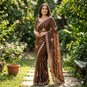 KC 942 NC Moss Silk Sequence Handwork Saree