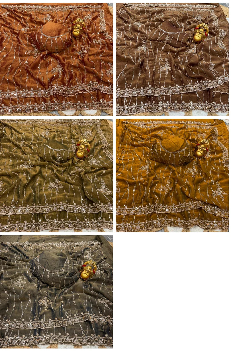 KC 942 NC Moss Silk Sequence Handwork Saree