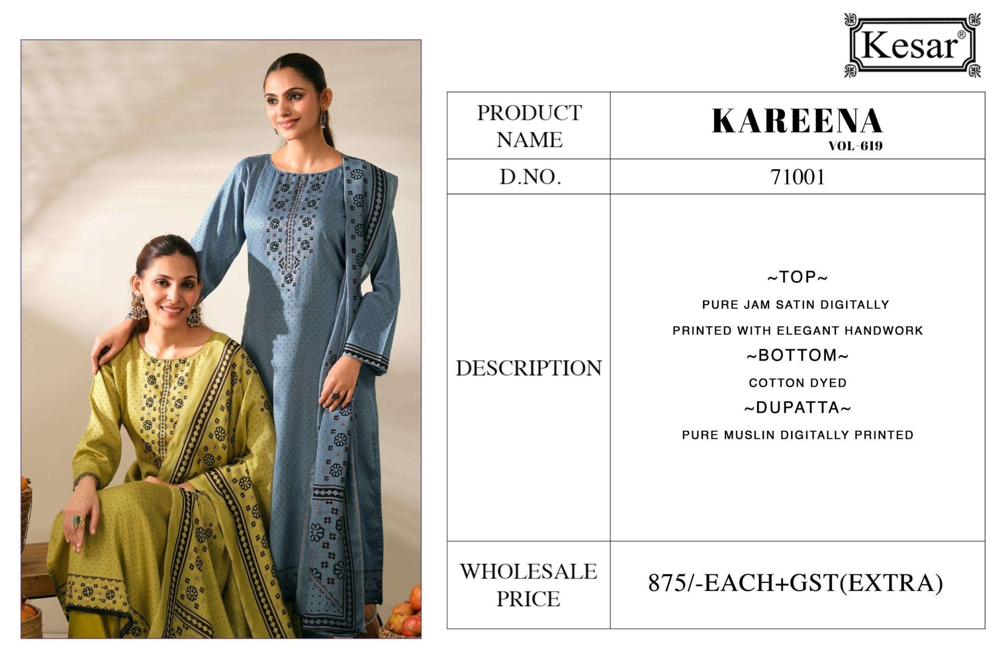Kesar Kareena Vol 619 Pure Jam Satin Digital Printed Dress Material - Amrah Wholesale