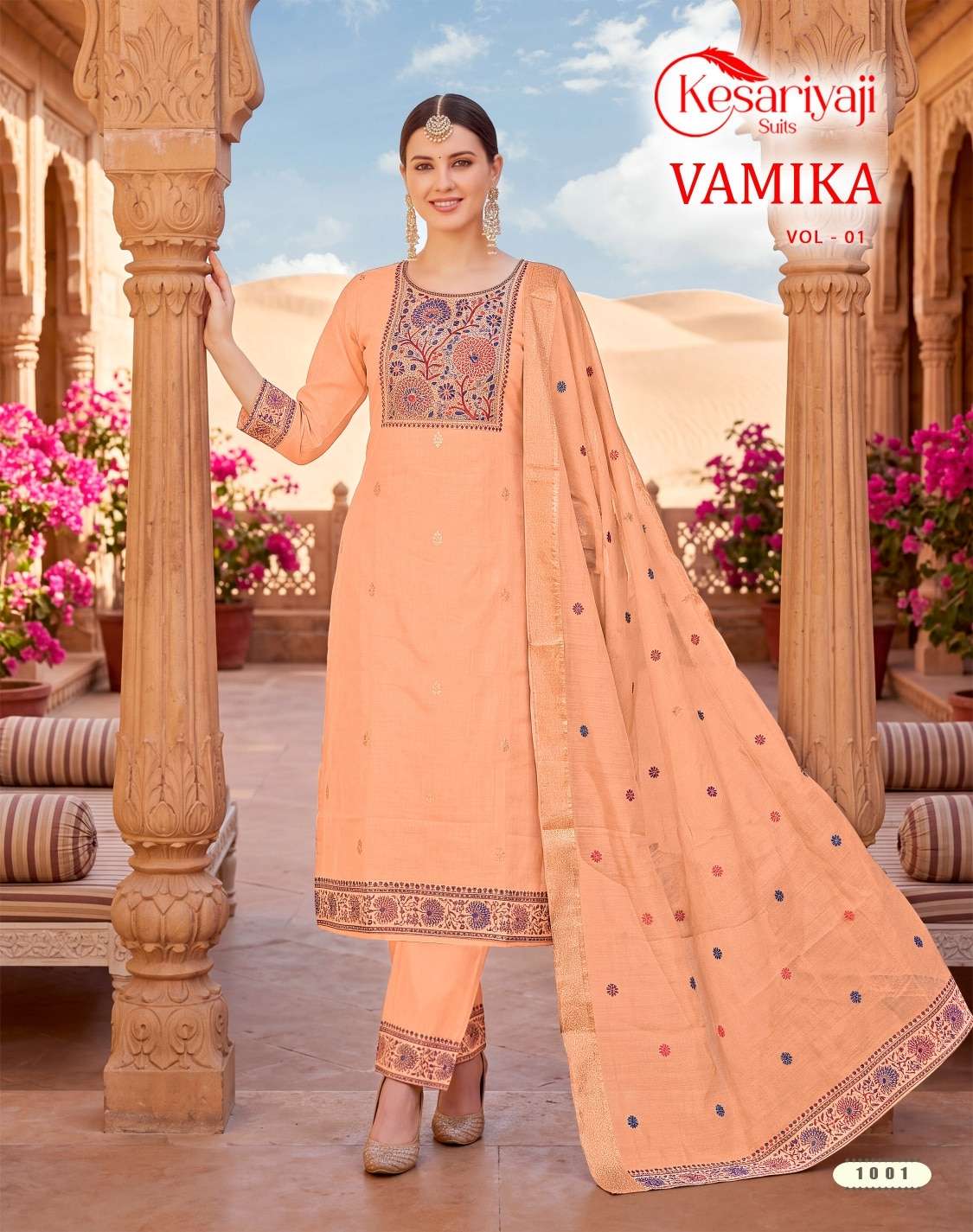 Kesariya Vamika Vol-1 Jamdhani Embroidered Stitched Salwar Suit Set