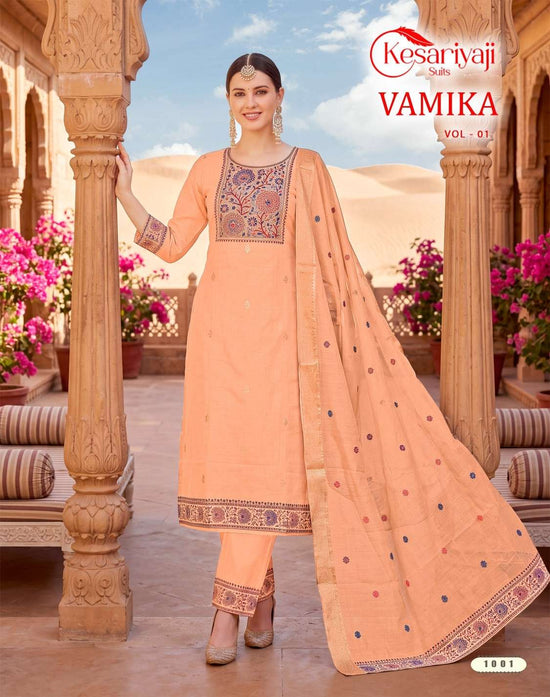Kesariya Vamika Vol-1 Jamdhani Embroidered Stitched Salwar Suit Set