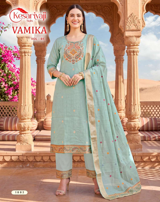 Kesariya Vamika Vol-1 Jamdhani Embroidered Stitched Salwar Suit Set