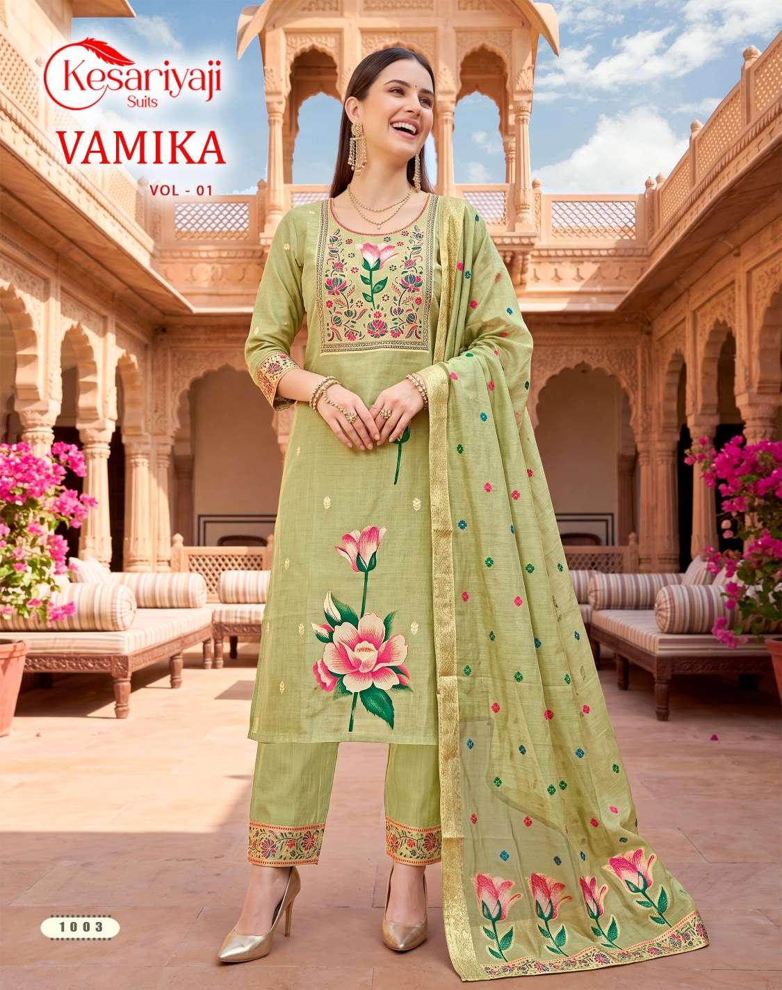 Kesariya Vamika Vol-1 Jamdhani Embroidered Stitched Salwar Suit Set