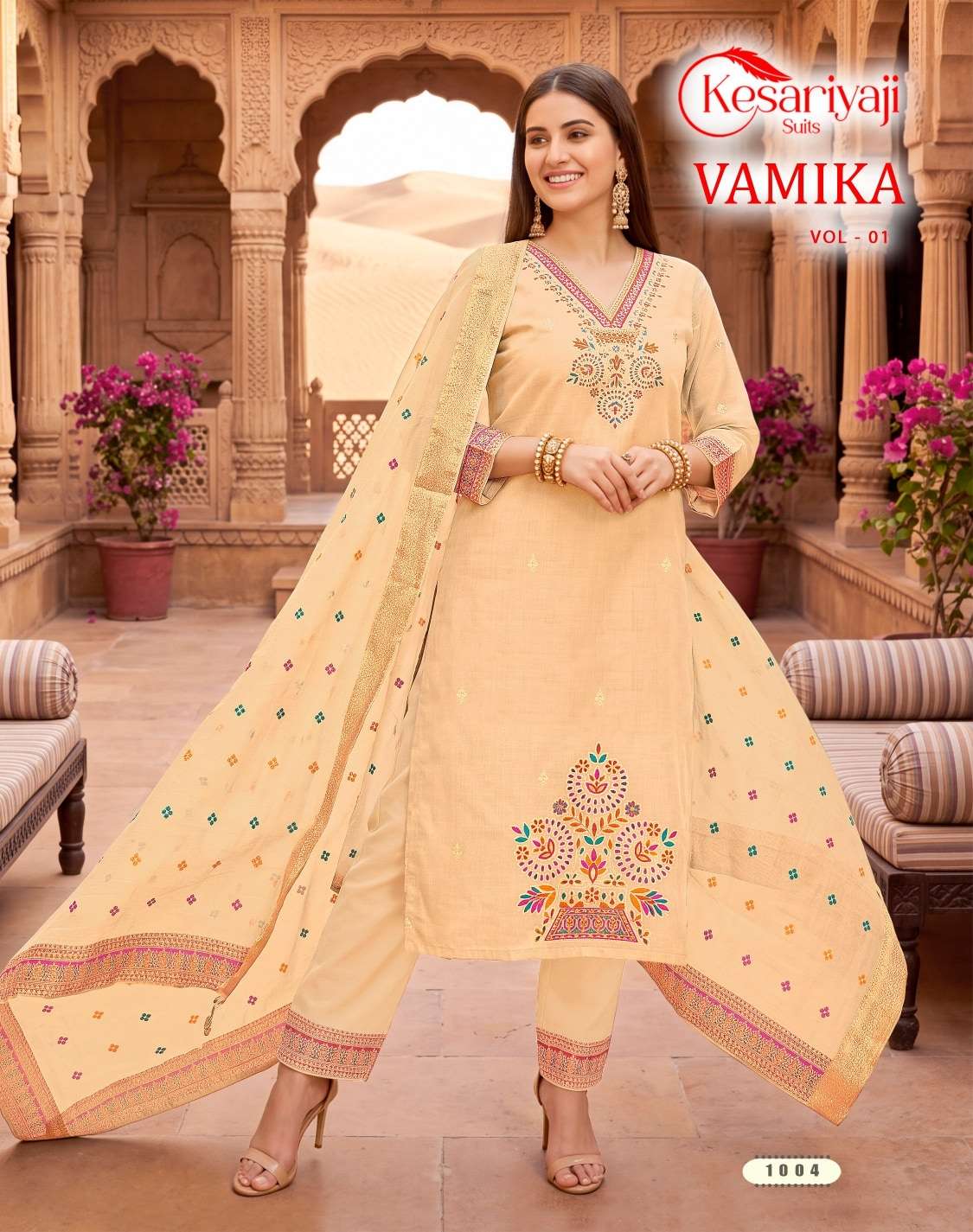 Kesariya Vamika Vol-1 Jamdhani Embroidered Stitched Salwar Suit Set