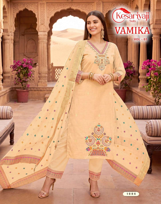 Kesariya Vamika Vol-1 Jamdhani Embroidered Stitched Salwar Suit Set