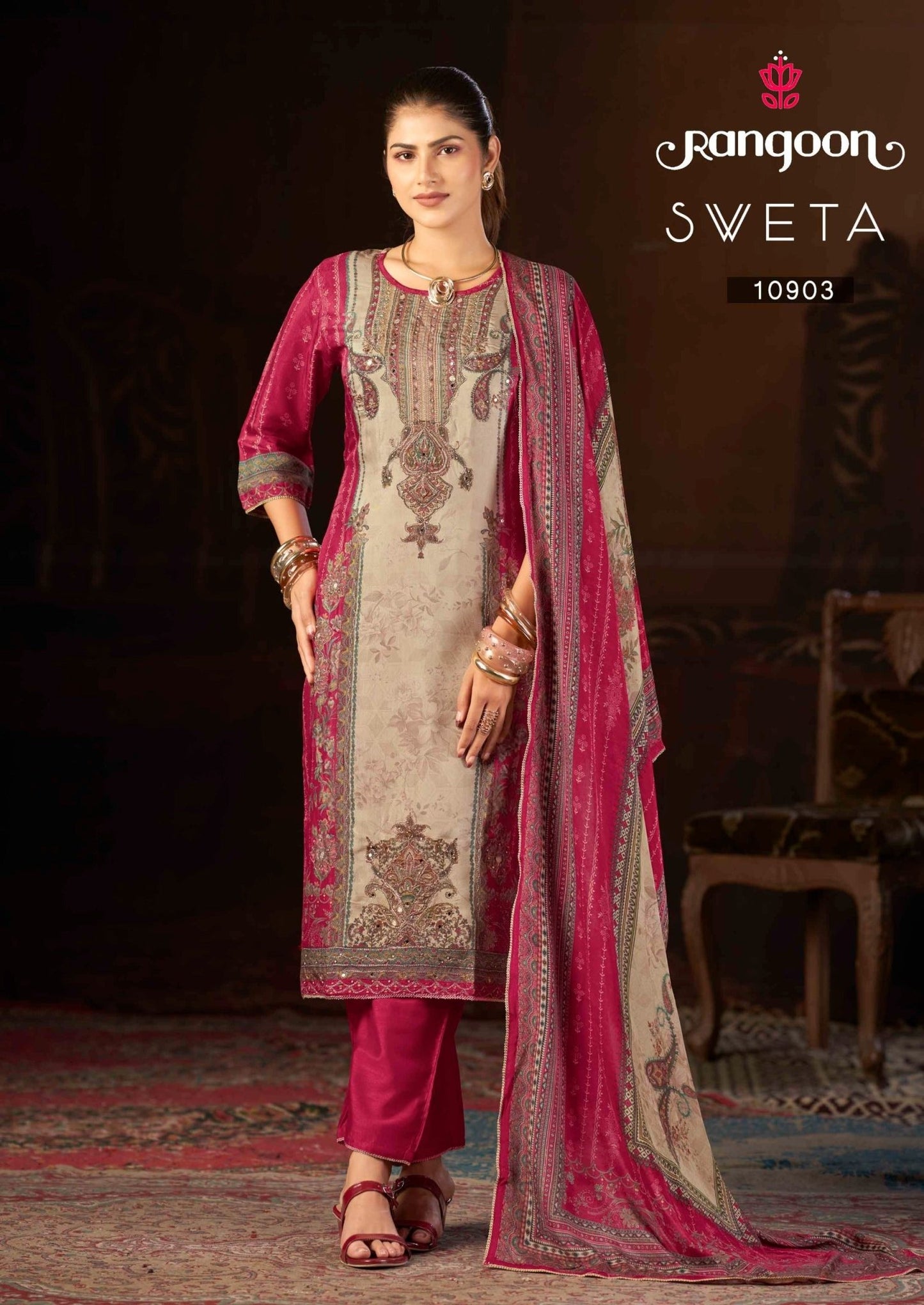 Kessi Rangoon Sveta Muslin Digital Printed Kurti Pant Dupatta Set - Amrah Wholesale