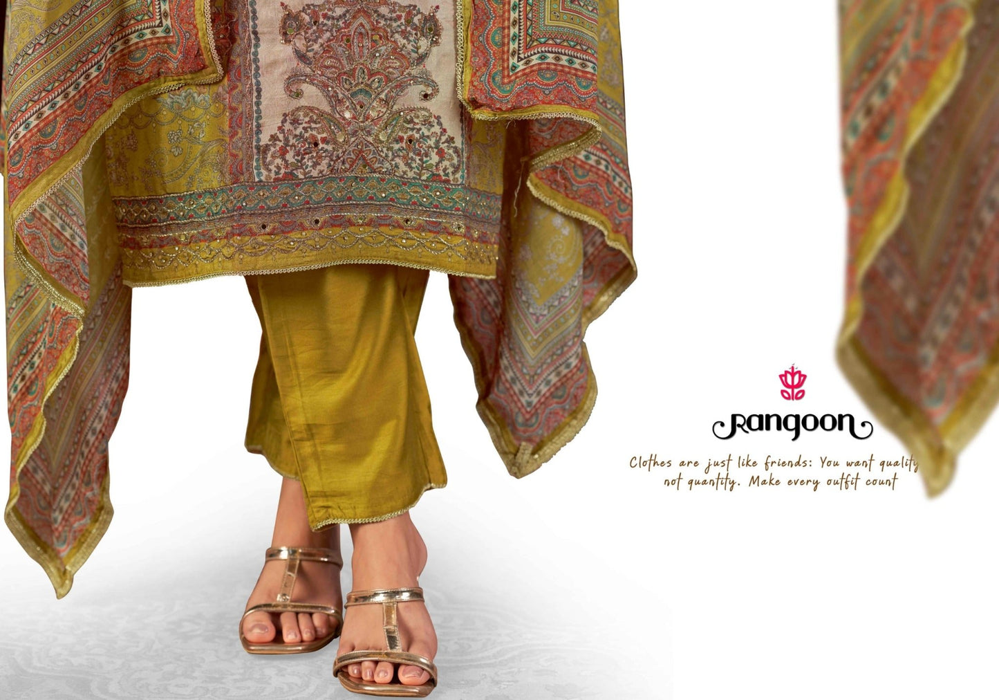 Kessi Rangoon Sveta Muslin Digital Printed Kurti Pant Dupatta Set - Amrah Wholesale