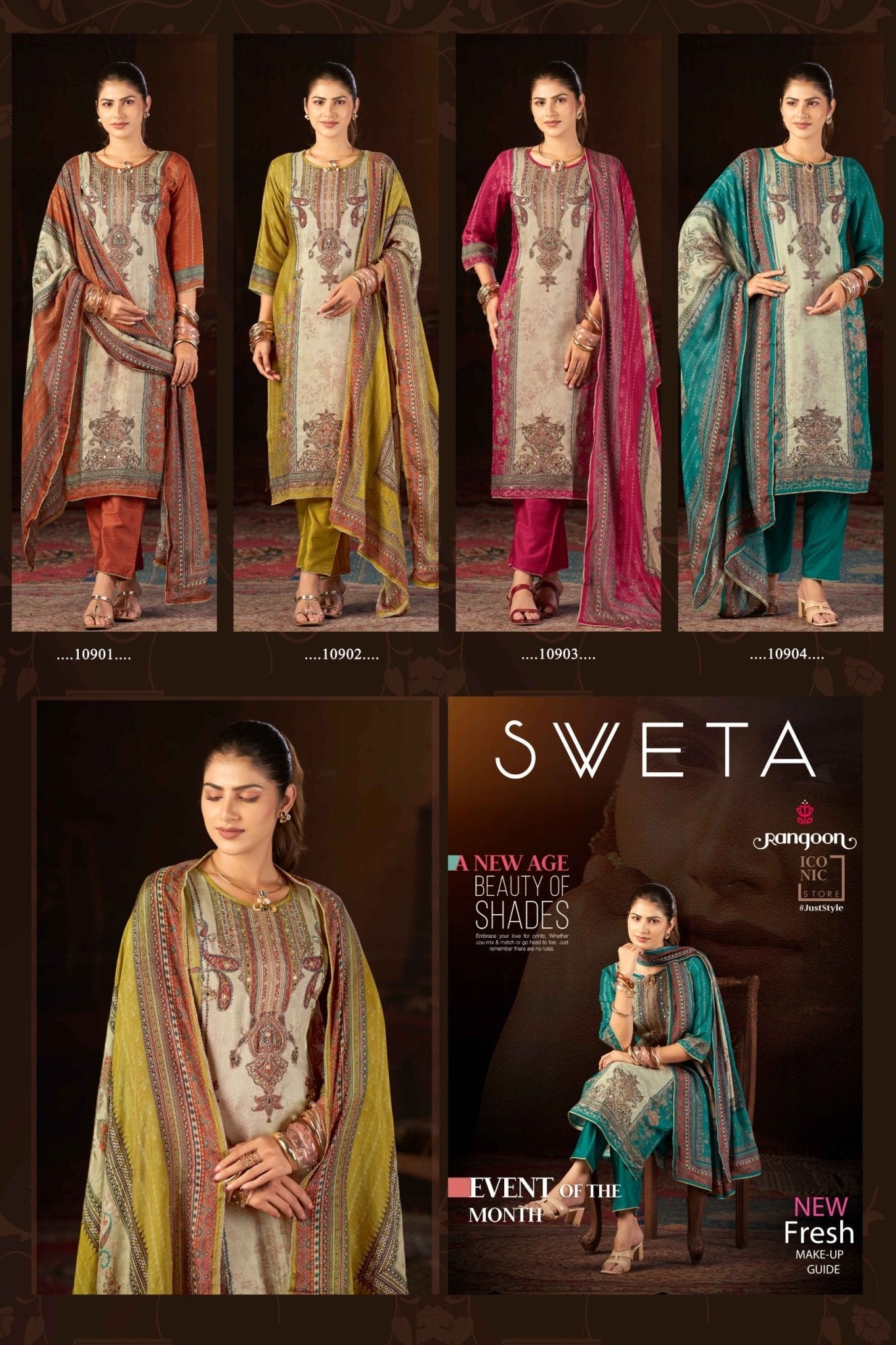Kessi Rangoon Sveta Muslin Digital Printed Kurti Pant Dupatta Set - Amrah Wholesale