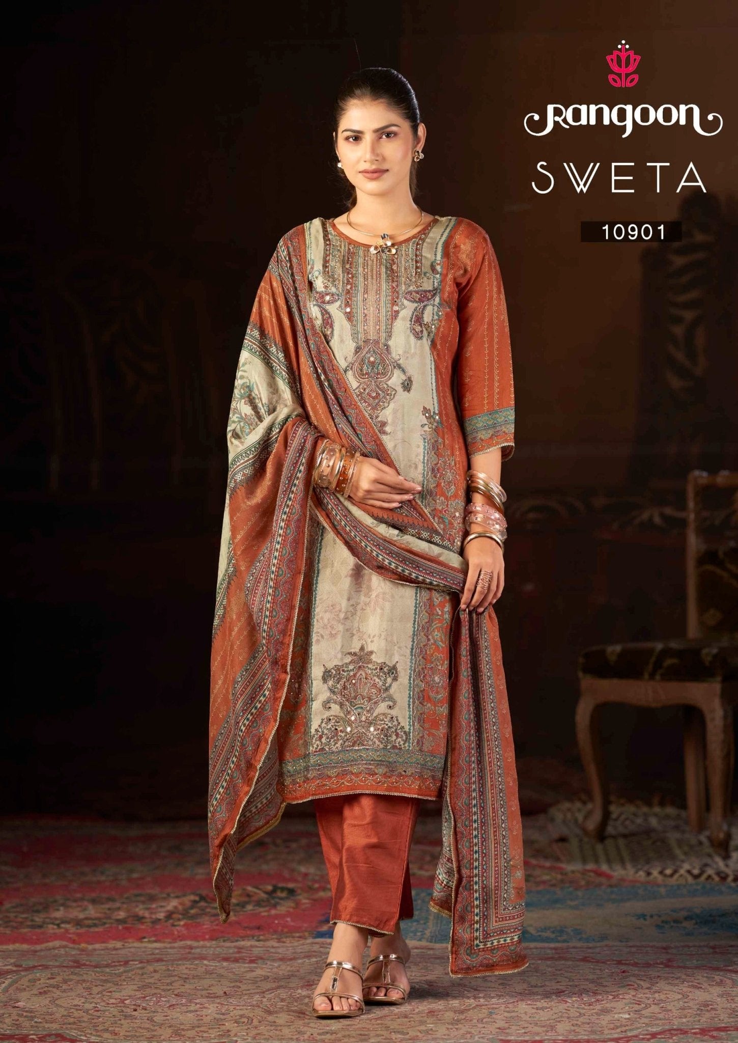 Kessi Rangoon Sveta Muslin Digital Printed Kurti Pant Dupatta Set - Amrah Wholesale