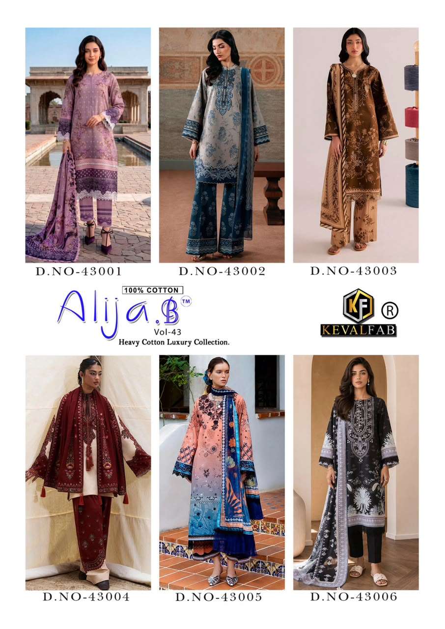Keval Fab Alija B Vol-43 Lawn Cotton Printed Dress Material