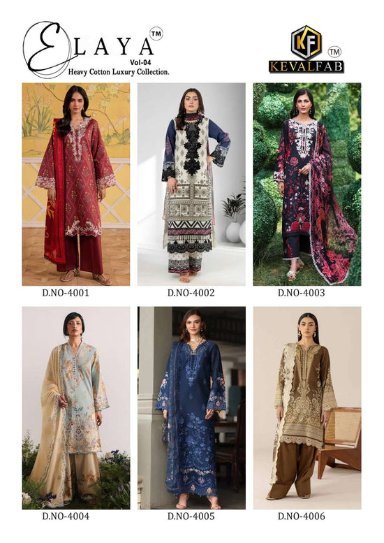 KEVAL FAB ELAYA VOL-4 Lawn Cotton Unstitched Pakistani Suit