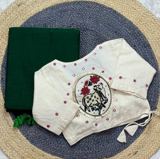 Khadi White Love Cotton Embroidered Saree