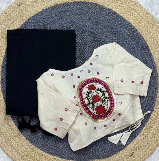 Khadi White Love Cotton Embroidered Saree