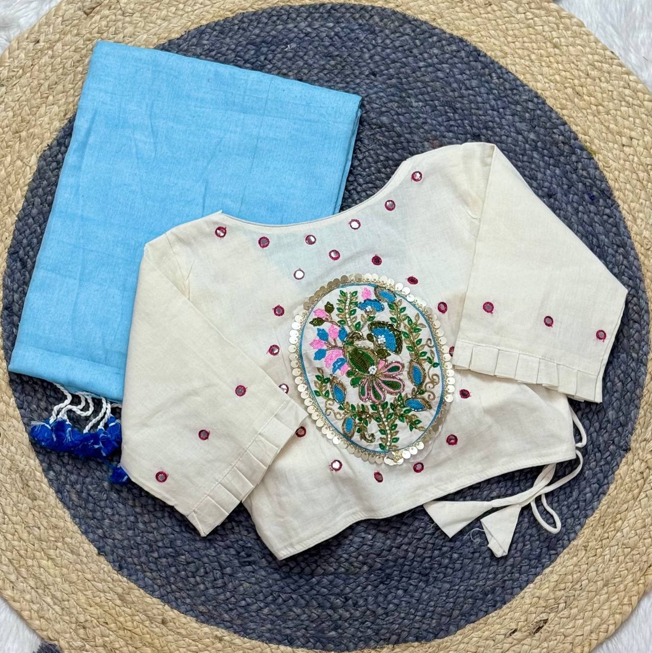 Khadi White Love Cotton Embroidered Saree