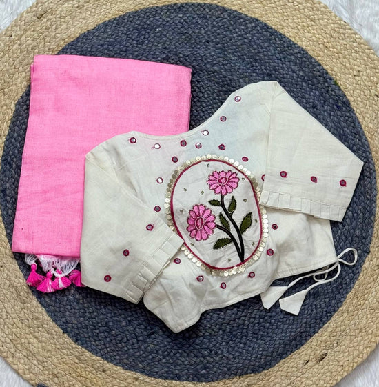 Khadi White Love Cotton Embroidered Saree