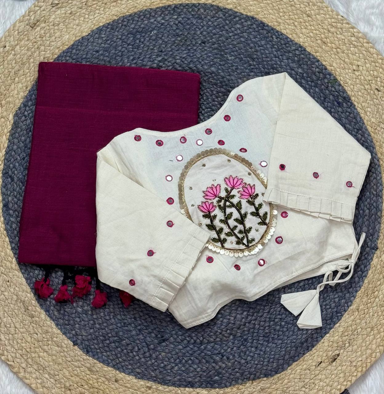 Khadi White Love Cotton Embroidered Saree