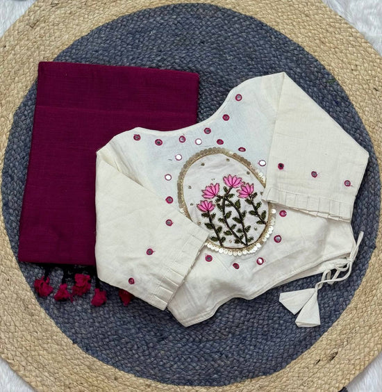 Khadi White Love Cotton Embroidered Saree