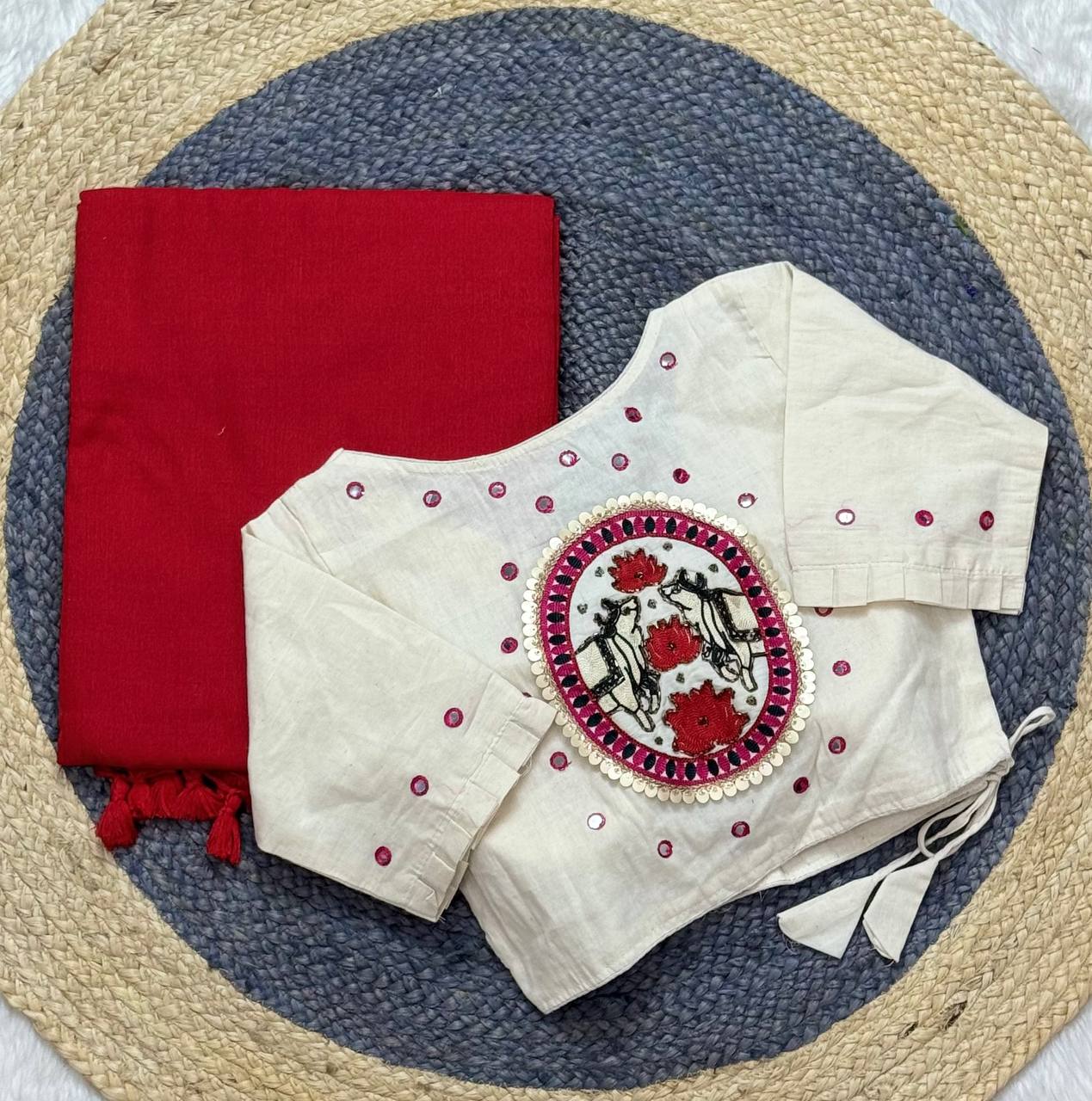 Khadi White Love Cotton Embroidered Saree
