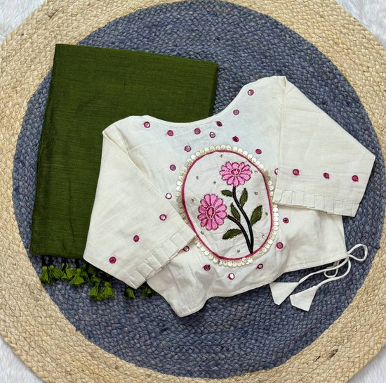 Khadi White Love Cotton Embroidered Saree