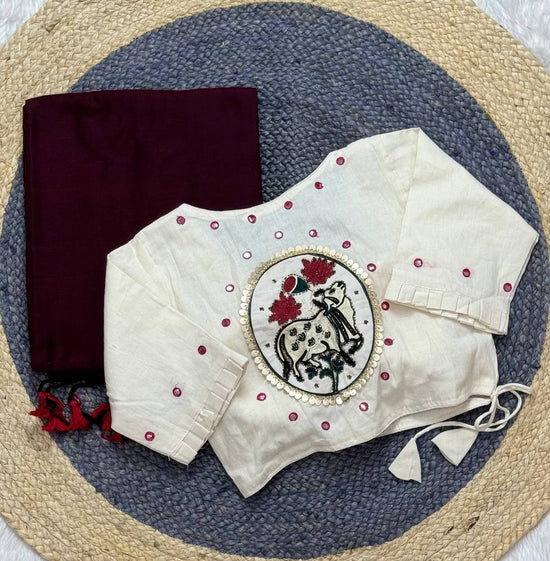 Khadi White Love Cotton Embroidered Saree