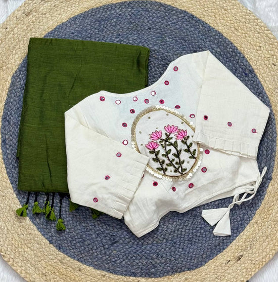 Khadi White Love Cotton Embroidered Saree