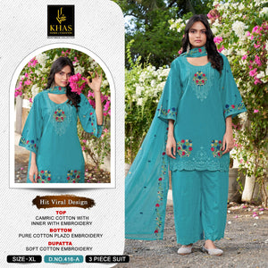 Khas 416 A To D Cambric Cotton Embroidered Salwar Suit Set