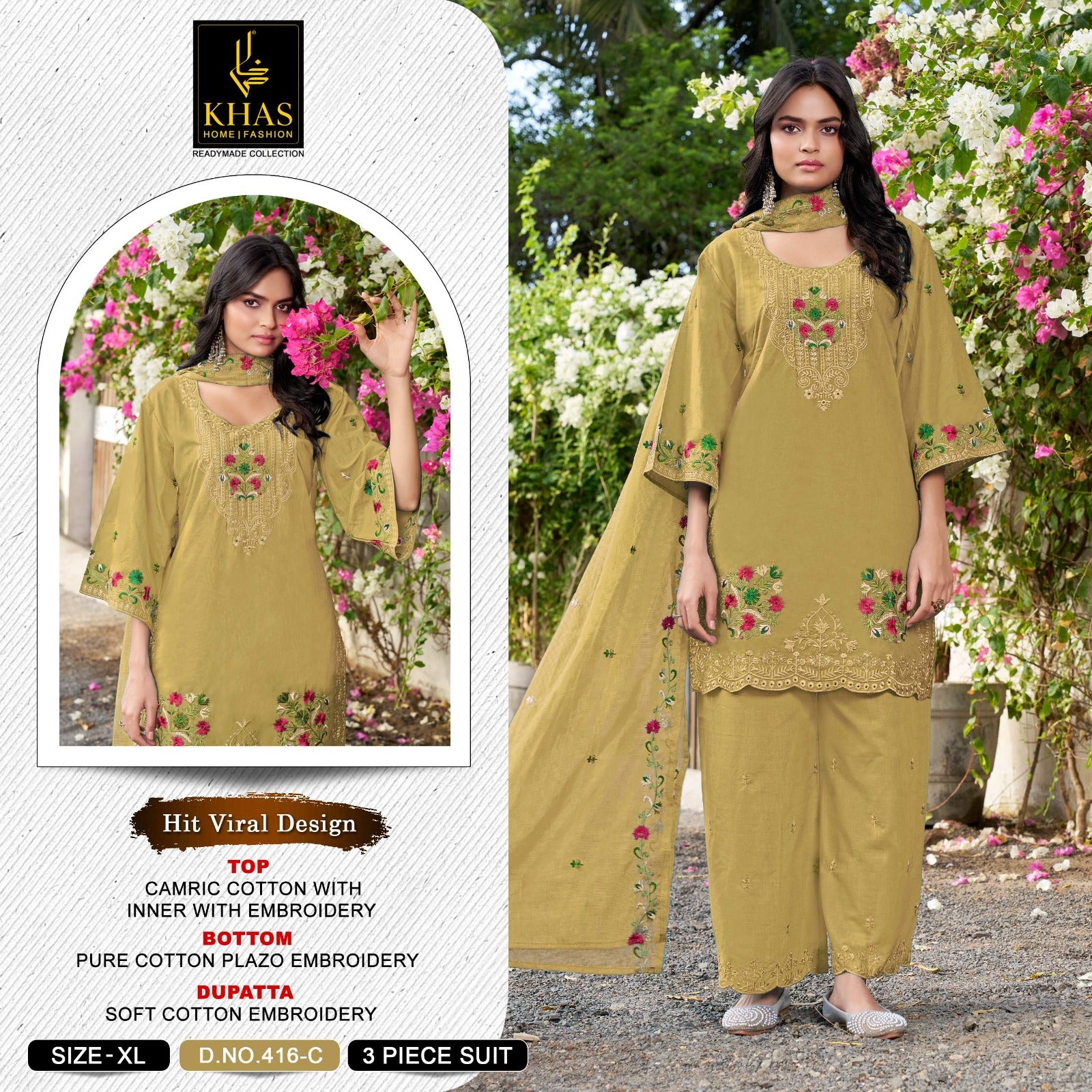 Khas 416 A To D Cambric Cotton Embroidered Salwar Suit Set