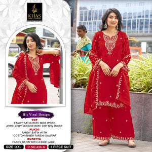 Khas 433 A And B Fancy Satin Beads Embroidered Stitched Pakistani Suit