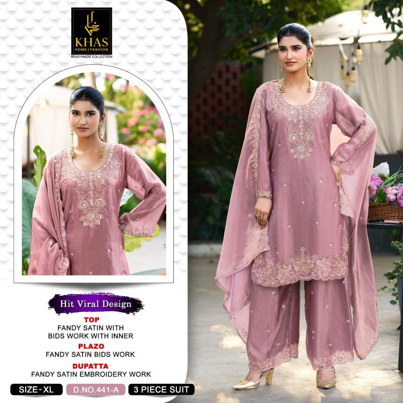 Khas Fashion Khas 441 A To D Fandy Satin Beads Embroidered Pakistani Suit Set