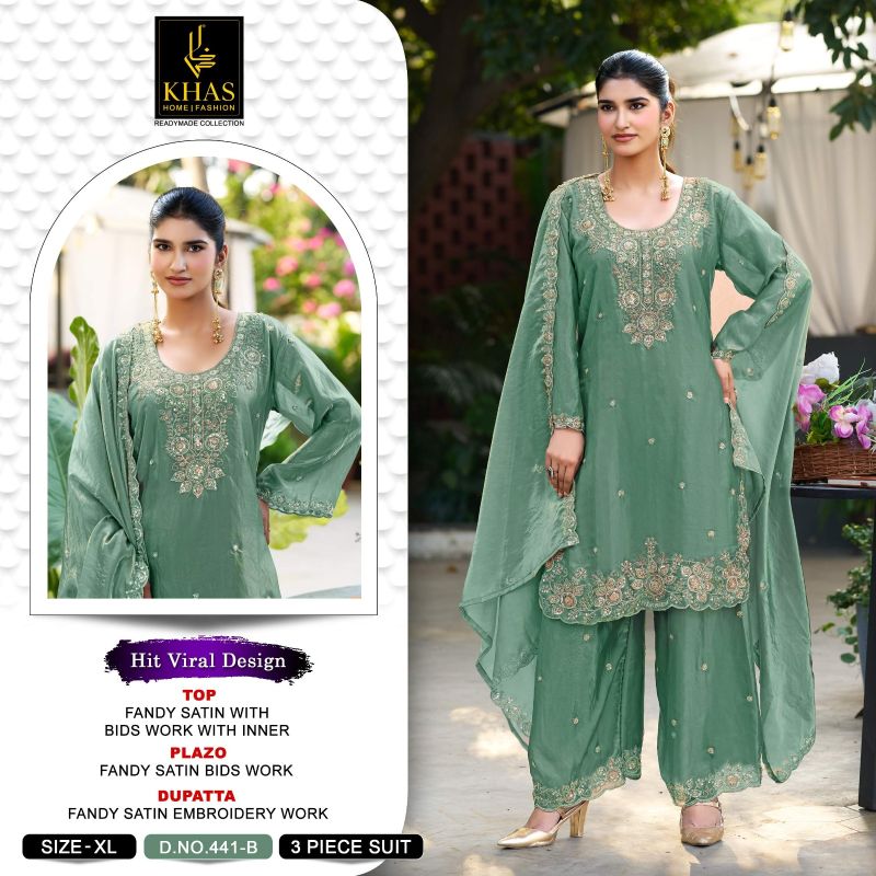 Khas Fashion Khas 441 A To D Fandy Satin Beads Embroidered Pakistani Suit Set