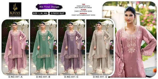 Khas Fashion Khas 441 A To D Fandy Satin Beads Embroidered Pakistani Suit Set