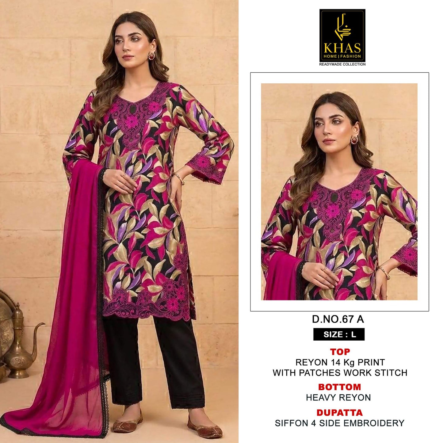 Khas 67 A To D Readymade Rayon Embroidered Salwar Suit Set
