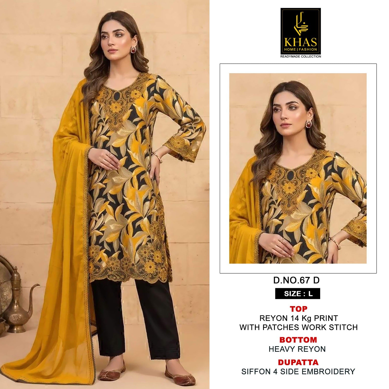 Khas 67 A To D Readymade Rayon Embroidered Salwar Suit Set