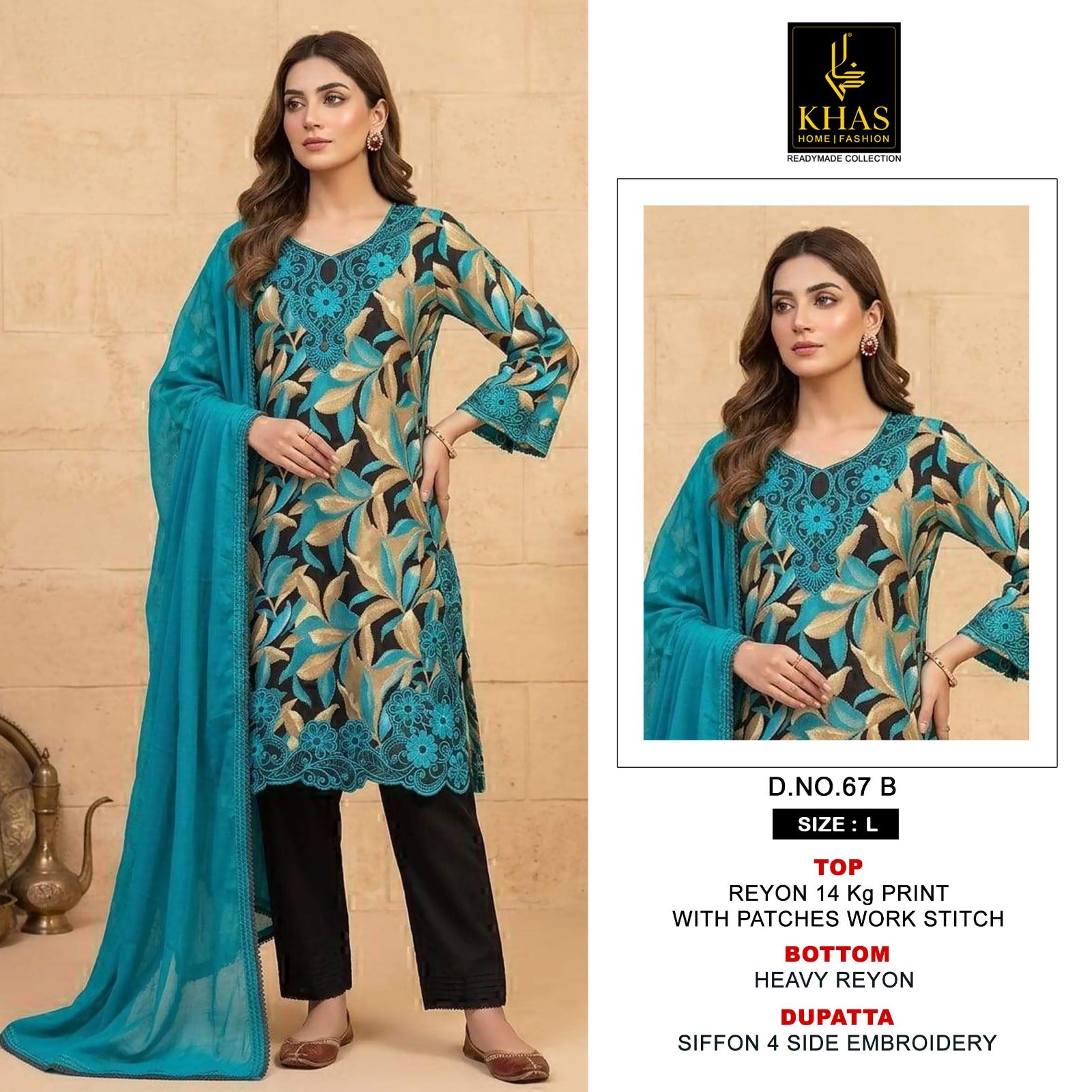 Khas 67 A To D Readymade Rayon Embroidered Salwar Suit Set