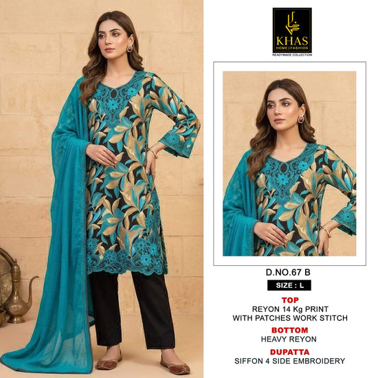 Khas 67 A To D Readymade Rayon Embroidered Salwar Suit Set