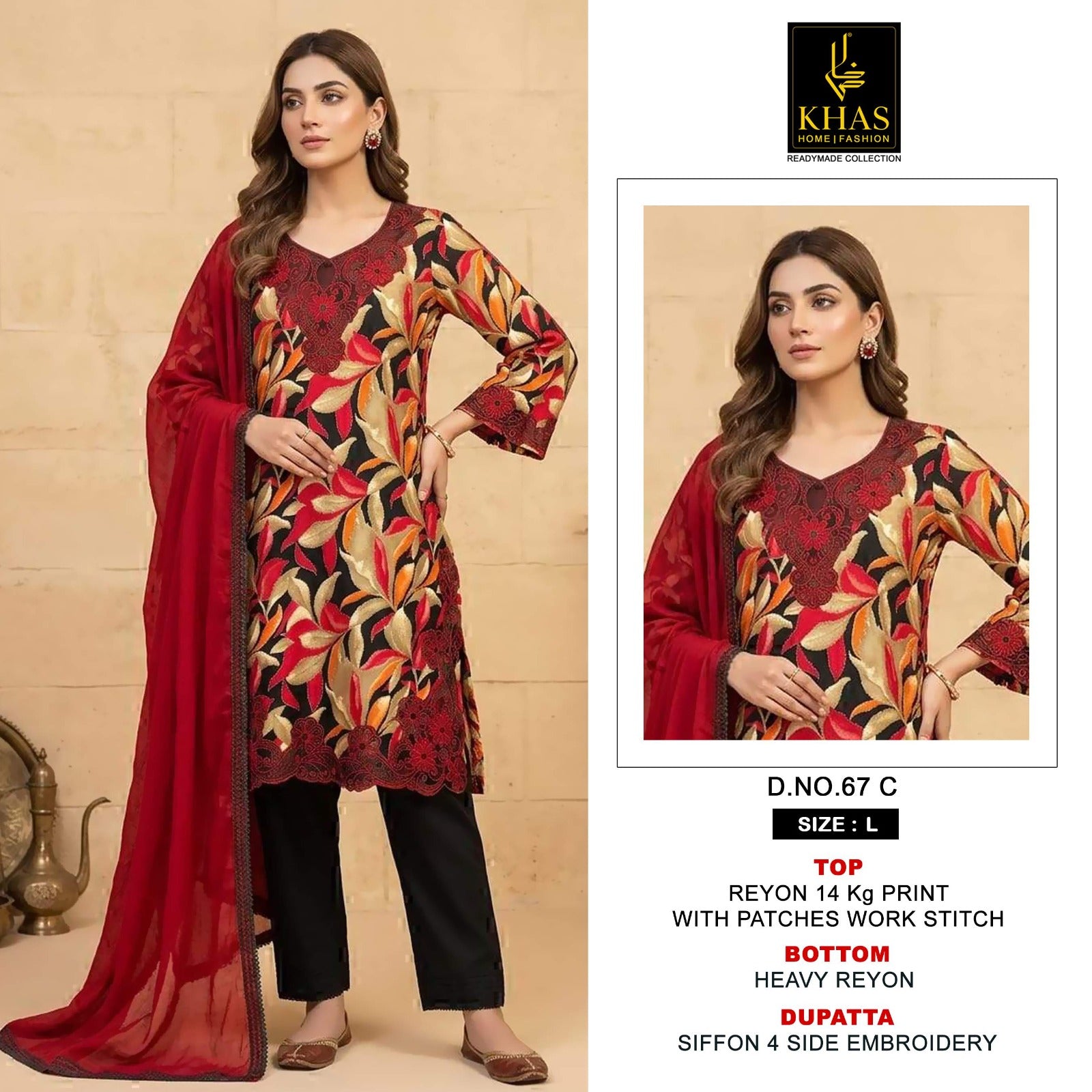 Khas 67 A To D Readymade Rayon Embroidered Salwar Suit Set