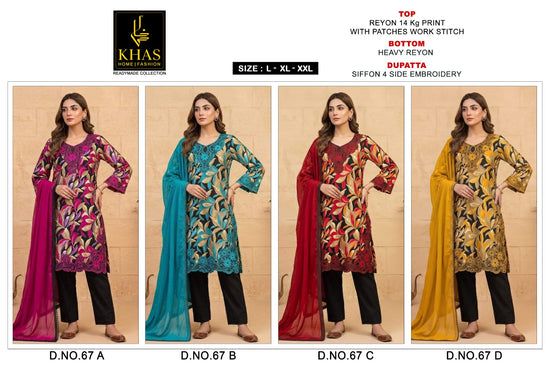 Khas 67 A To D Readymade Rayon Embroidered Salwar Suit Set