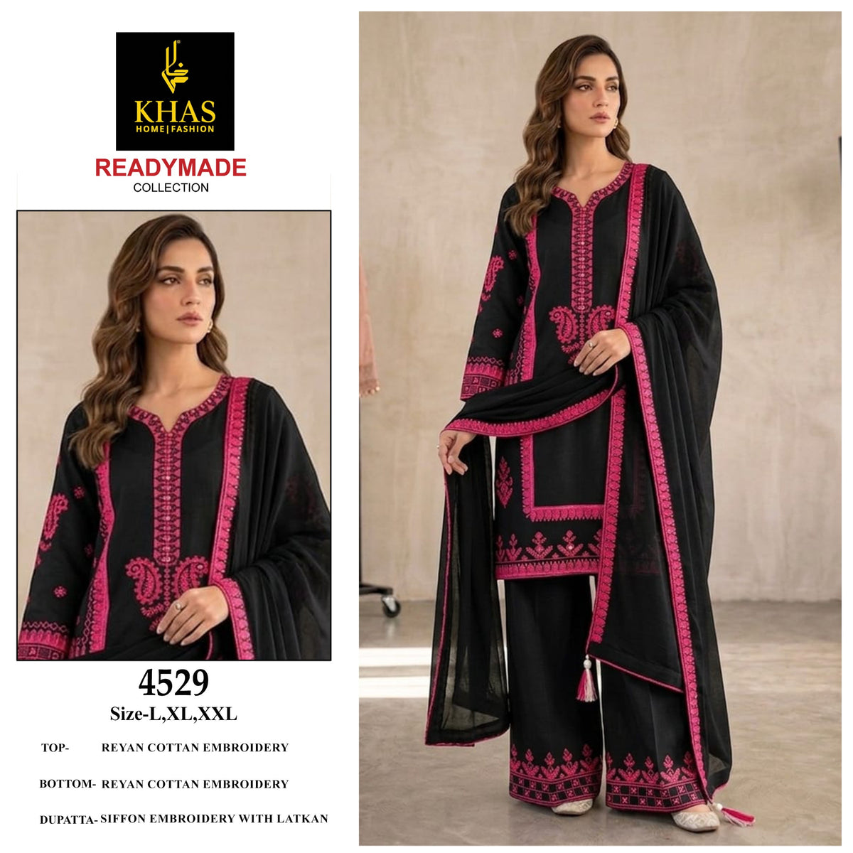 Khas Fashion 4529 TO 4531 Rayon Embroidered Salwar Suit Set