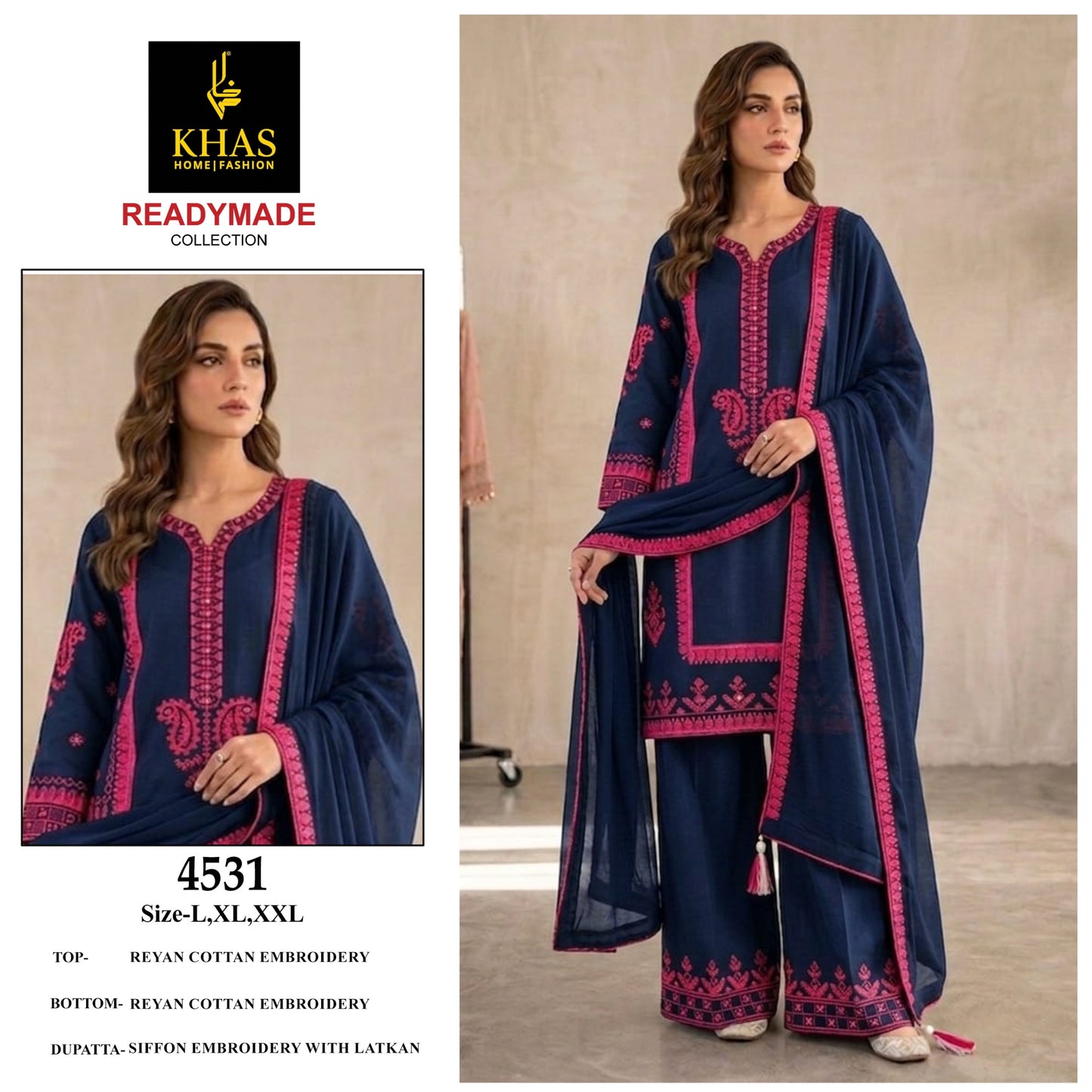 Khas Fashion 4529 TO 4531 Rayon Embroidered Salwar Suit Set