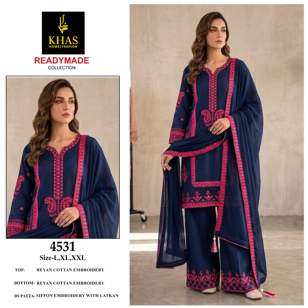 Khas Fashion 4529 TO 4531 Rayon Embroidered Salwar Suit Set