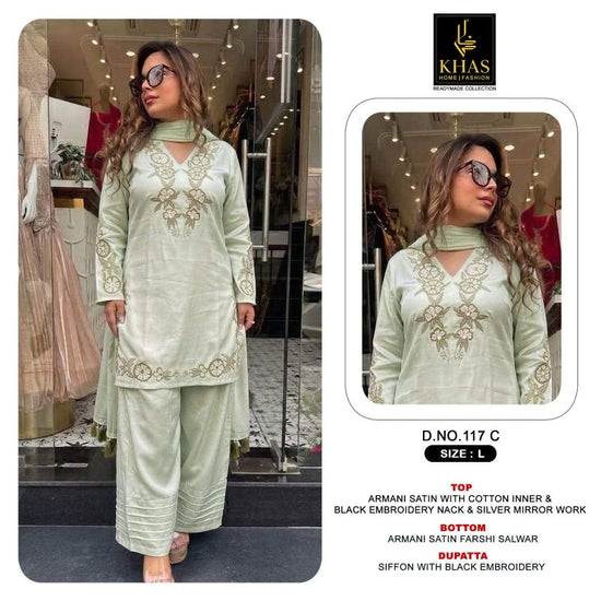 Khas Fashion Khas 117 A To C Armani Satin Embroidered Pakistani Suit