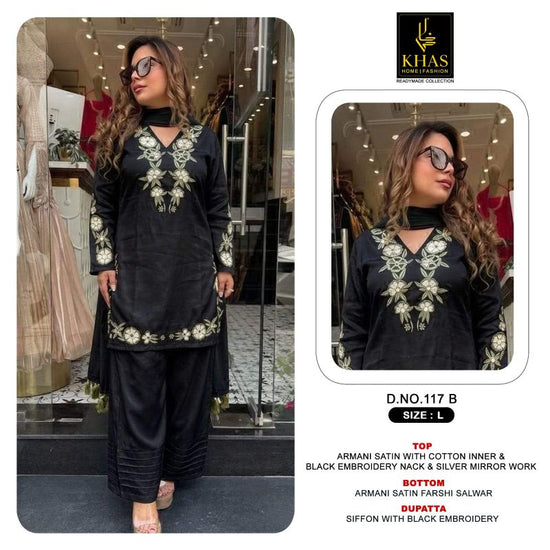Khas Fashion Khas 117 A To C Armani Satin Embroidered Pakistani Suit