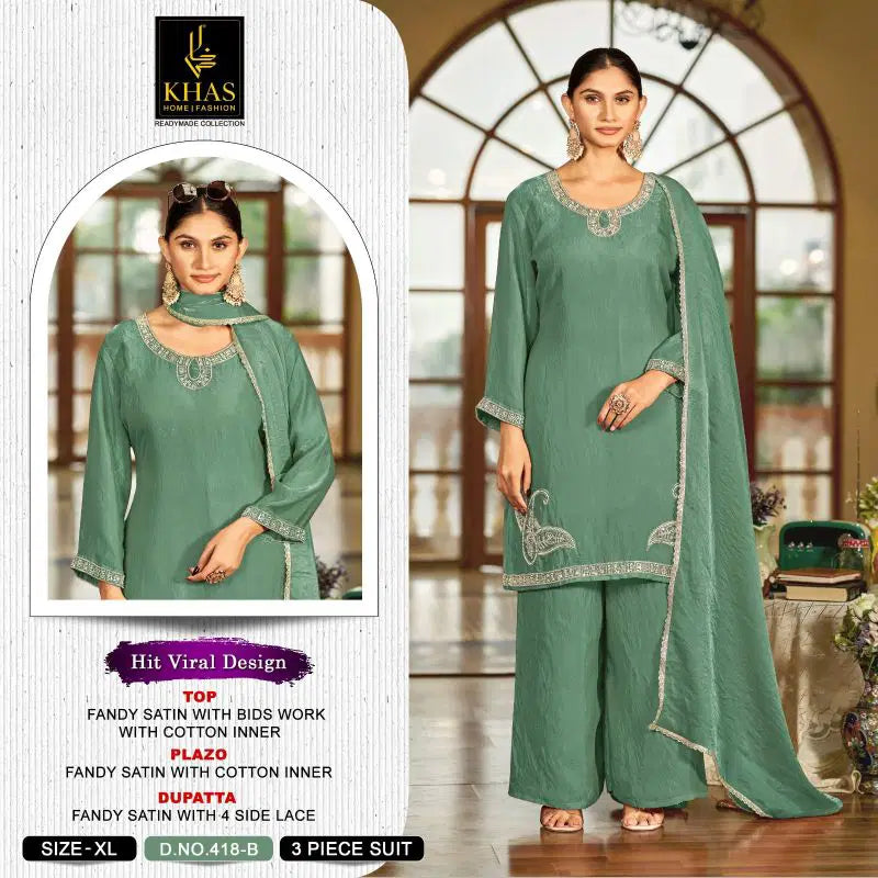 Khas Fashion Khas 418 A To D Satin Fandy Pakistani Suit Set