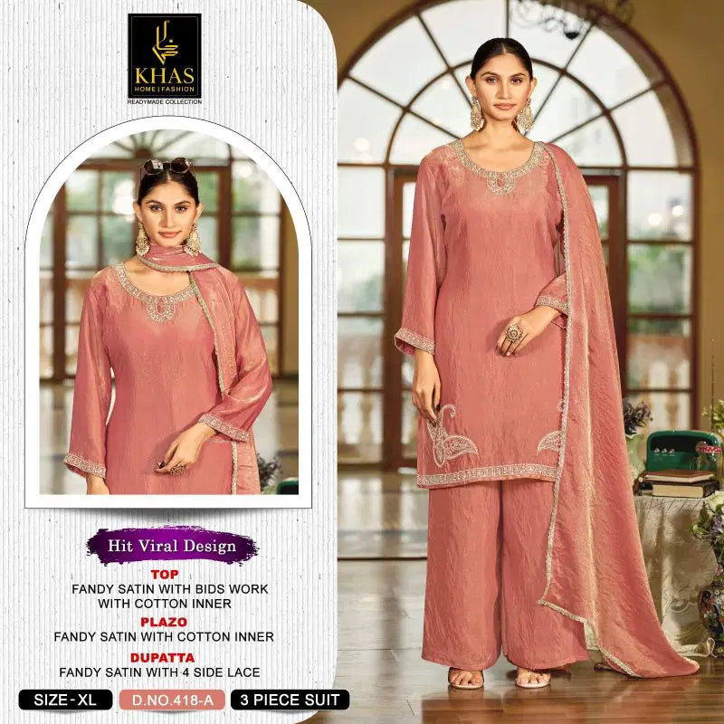 Khas Fashion Khas 418 A To D Satin Fandy Pakistani Suit Set