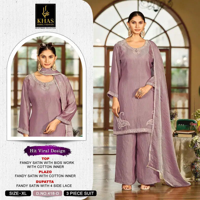 Khas Fashion Khas 418 A To D Satin Fandy Pakistani Suit Set