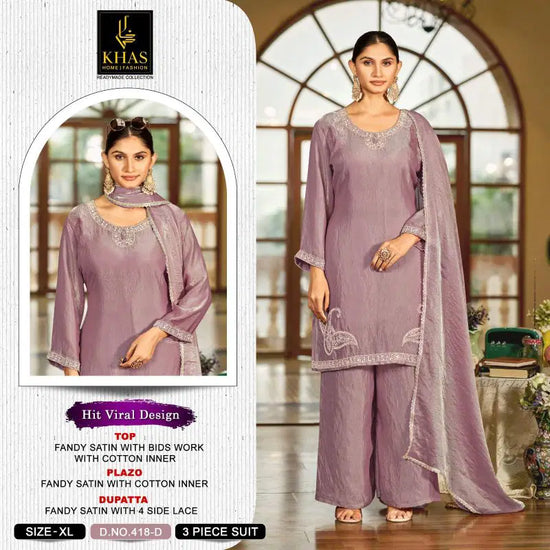 Khas Fashion Khas 418 A To D Satin Fandy Pakistani Suit Set