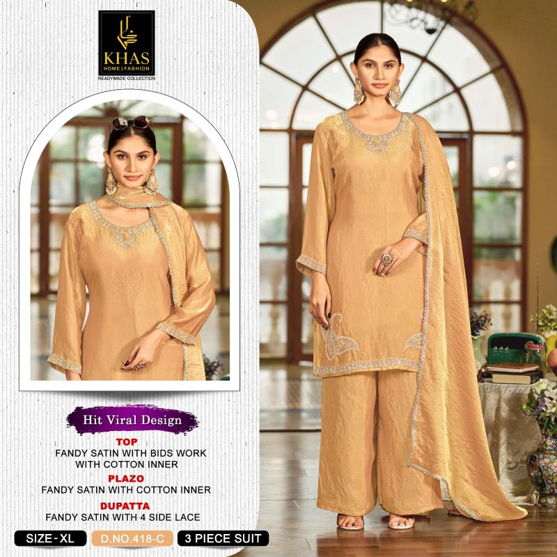 Khas Fashion Khas 418 A To D Satin Fandy Pakistani Suit Set