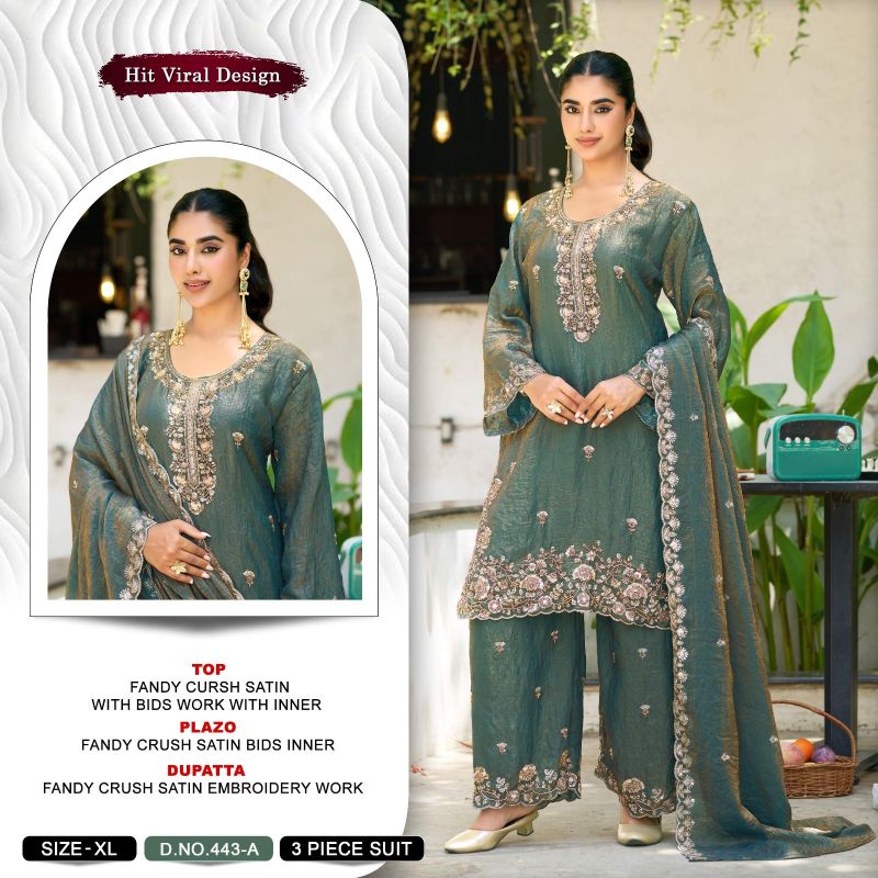 Khas Fashion Khas 443 A To D Fandy Crush Satin Pakistani Suit Set