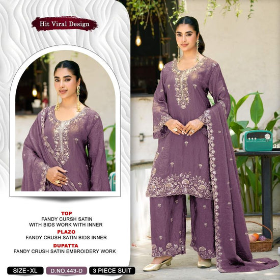 Khas Fashion Khas 443 A To D Fandy Crush Satin Pakistani Suit Set