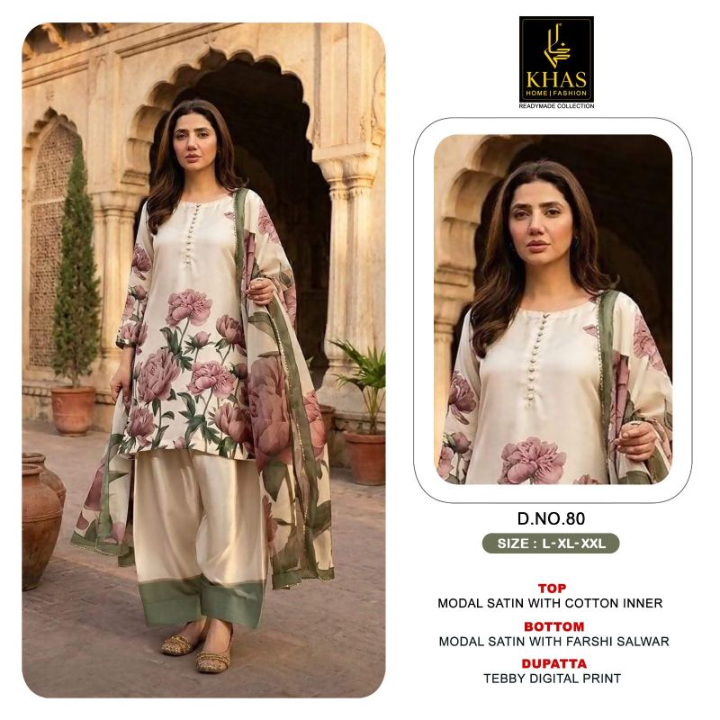 Khas Fashion Khas 80 To 83 Modal Satin Digital Printed Pakistani Suit Set - Amrah Wholesale